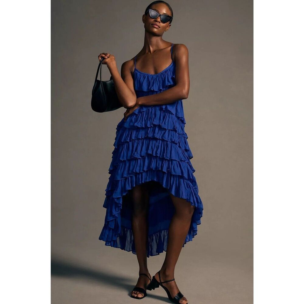 New Anthropologie Tiered Ruffle High-Low Dress Size Extra Small